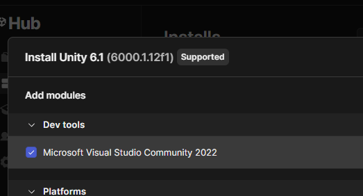Unity Hub modules