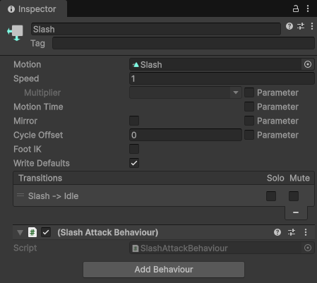Slash Animation Behavior Setup